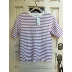 UNIQLO Airism‎ Kids Striped Crew Neck T-Shirt Purple White Size 13-14 New